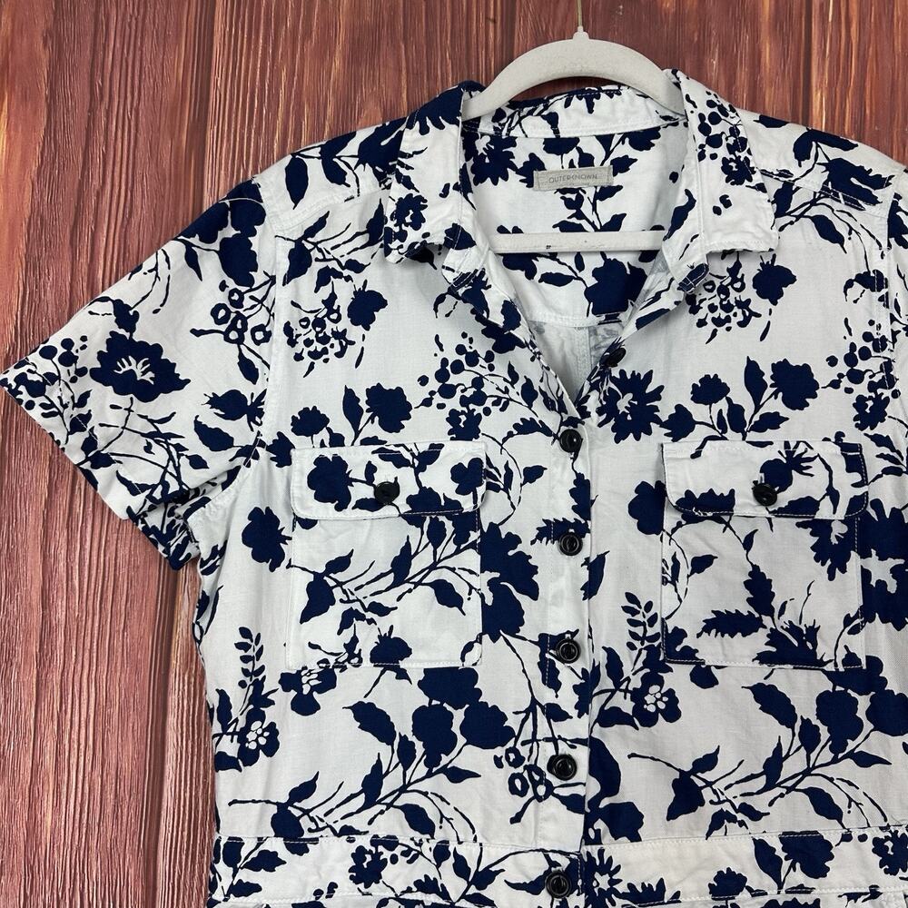 Outerknown Romper Womens Large Blue Floral Organic Cotton Linen Blend Button Up - Picture 3 of 7